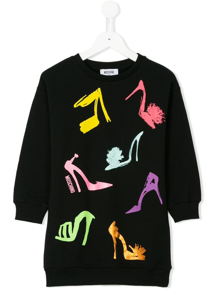 Moschino Kids - Shoe Print Jersey Dress - Kids - Cotton/spandex/elastane - 10 Yrs, Black