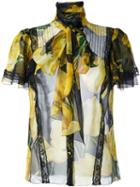 Dolce & Gabbana Tulip Print Sheer Shirt, Women's, Size: 38, Yellow/orange, Silk/cotton/polyamide