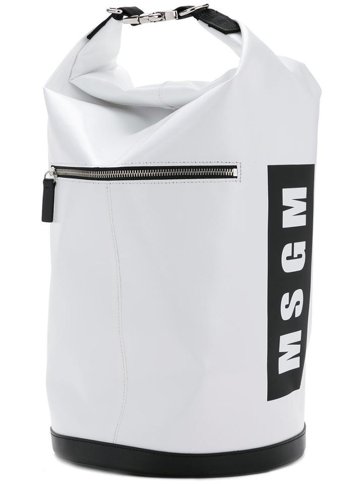 Msgm - Logo Bucket Bag - Women - Calf Leather/pvc - One Size, White, Calf Leather/pvc