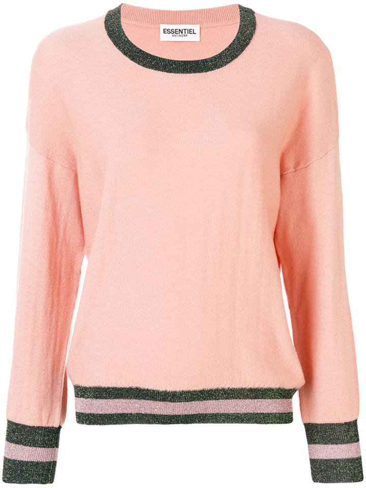 Essentiel Antwerp Oversized Stripe Trim Sweater - Pink & Purple