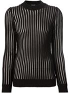 Balmain Sheer Stripe Ribbed Sweater, Women's, Size: 38, Black, Polyamide/viscose