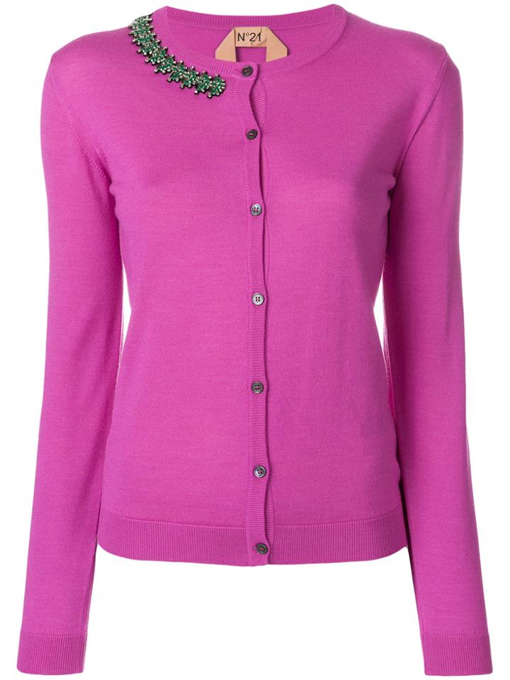 No21 Jewel Neck Cardigan - Pink & Purple