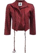 Aganovich Allover Print Cropped Jacket, Women's, Size: 38, Red, Silk/cotton