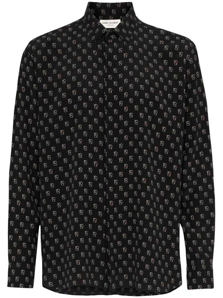 Saint Laurent Playing Cards Print Silk Shirt - Black