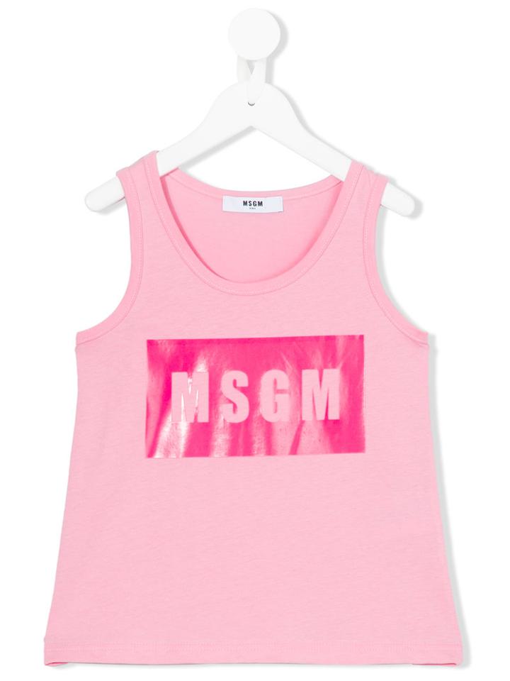 Msgm Kids - Logo Print Tank Top - Kids - Cotton - 12 Yrs, Pink/purple