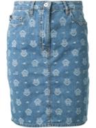 Love Moschino Embossed Straight Denim Skirt, Women's, Size: 40, Blue, Cotton