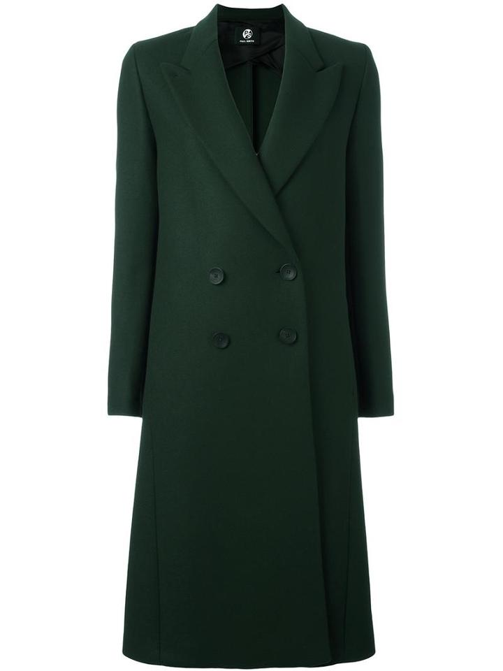 Ps By Paul Smith Peaked Lapel Mid Coat, Women's, Size: 42, Green, Viscose/virgin Wool/cashmere/polyamide