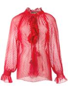Roberto Cavalli Ruffled Sheer Blouse, Women's, Size: 38, Red, Silk