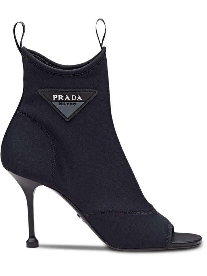 Prada Open Toe Logo Boots - Black