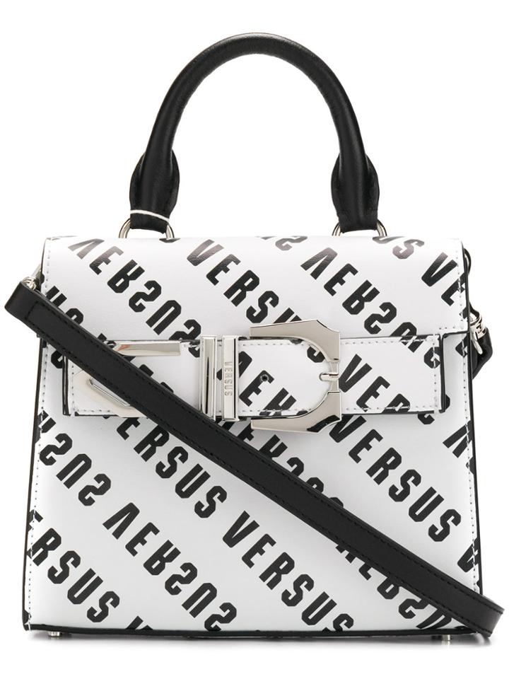 Versus Logo Printed Buckle Trimmed Clutch - White