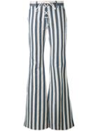 Striped Flared Trousers - Women - Cotton/hemp - 42, Blue, Cotton/hemp, Roberto Cavalli