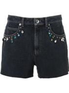 Sonia Rykiel Embellished Denim Shorts, Women's, Size: 42, Grey, Cotton