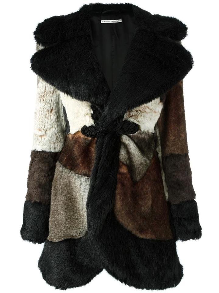 Alessandra Rich Fur Effect Patchwork Coat, Women's, Size: 40, Black, Acrylic/polyester/cupro/viscose