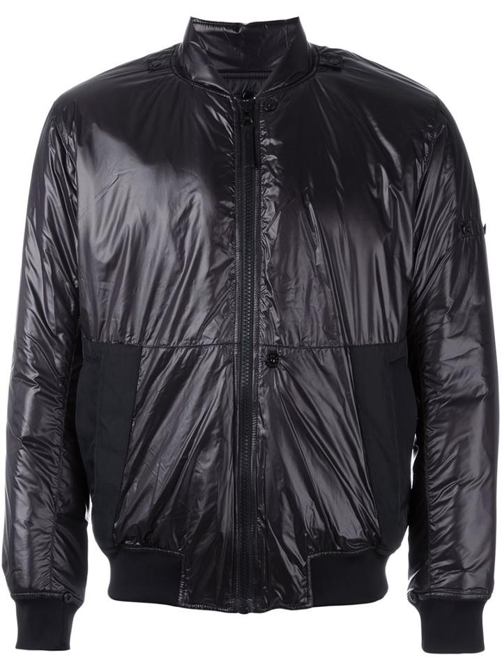 Stone Island Shadow Project Contrast Cuffs Zipped Bomber, Men's, Size: Large, Black, Polyamide/polyester