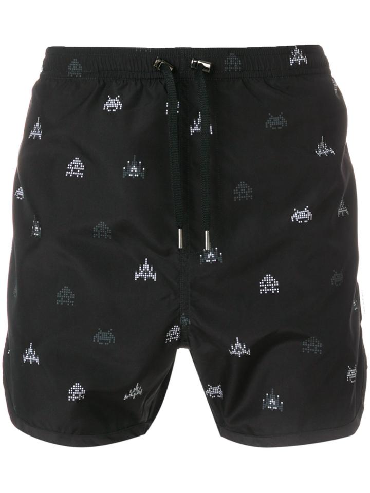 Neil Barrett Space Invaders Print Swim Shorts - Black
