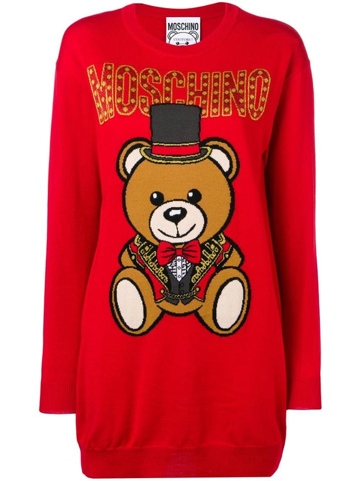 Moschino Teddy Circus Knitted Dress - Red
