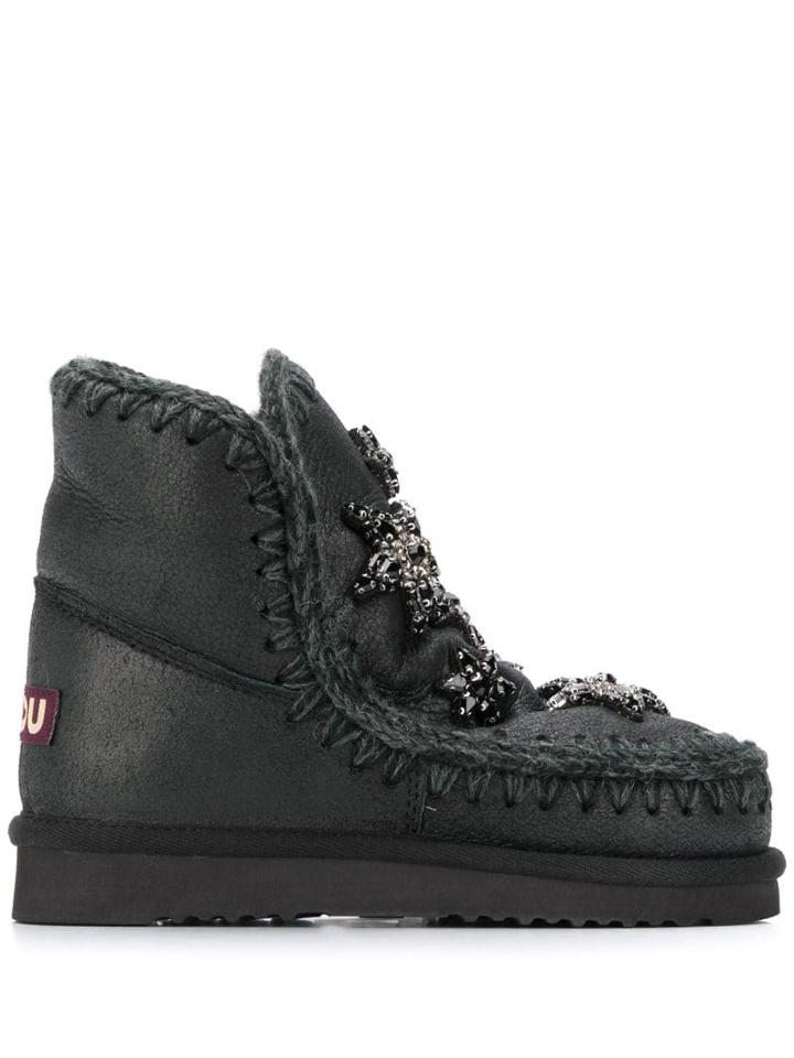 Mou Embellished Star Boots - Grey
