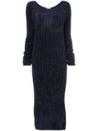 Helmut Lang - Velvet Style Ribbed Dress - Women - Polyester/viscose - Xs, Blue, Polyester/viscose