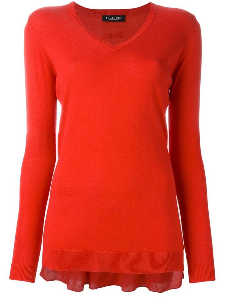 Twin-set V-neck Jumper, Women's, Size: Medium, Red, Silk/viscose/cashmere