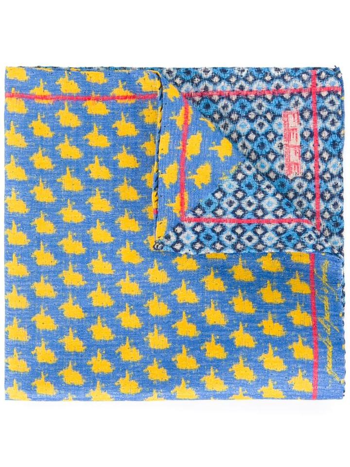 Fefè Printed Pocket Square, Adult Unisex, Blue, Silk