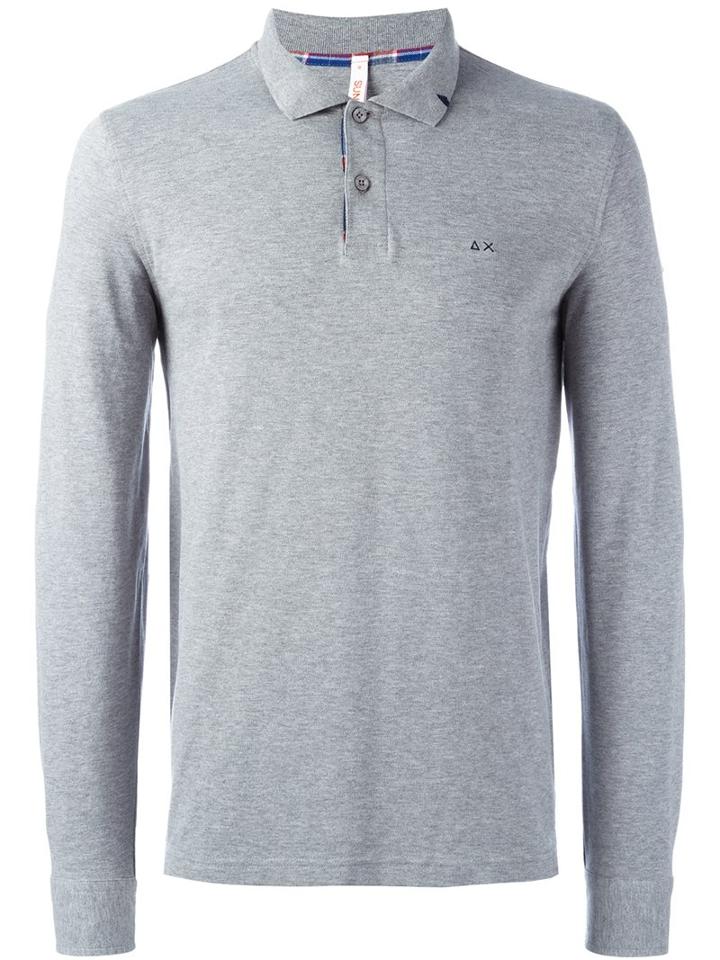 Sun 68 Elbow Patch Polo Shirt, Men's, Size: Medium, Grey, Cotton/spandex/elastane