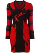 Philipp Plein Flame Pattern Knitted Dress, Women's, Size: Large, Black, Polyester/viscose