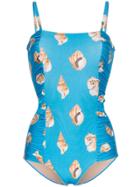 Adriana Degreas Conchiglie Shell Printed Swimsuit - Blue