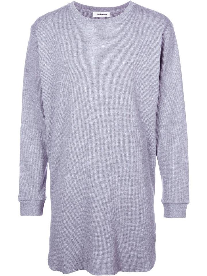 Monkey Time Round Hem Longsleeved T-shirt, Men's, Size: Large, Grey, Cotton