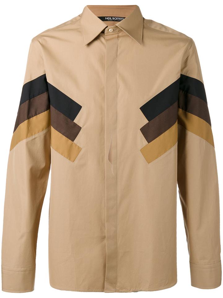 Neil Barrett Tri-stripe Panel Shirt, Men's, Size: 41, Nude/neutrals, Cotton