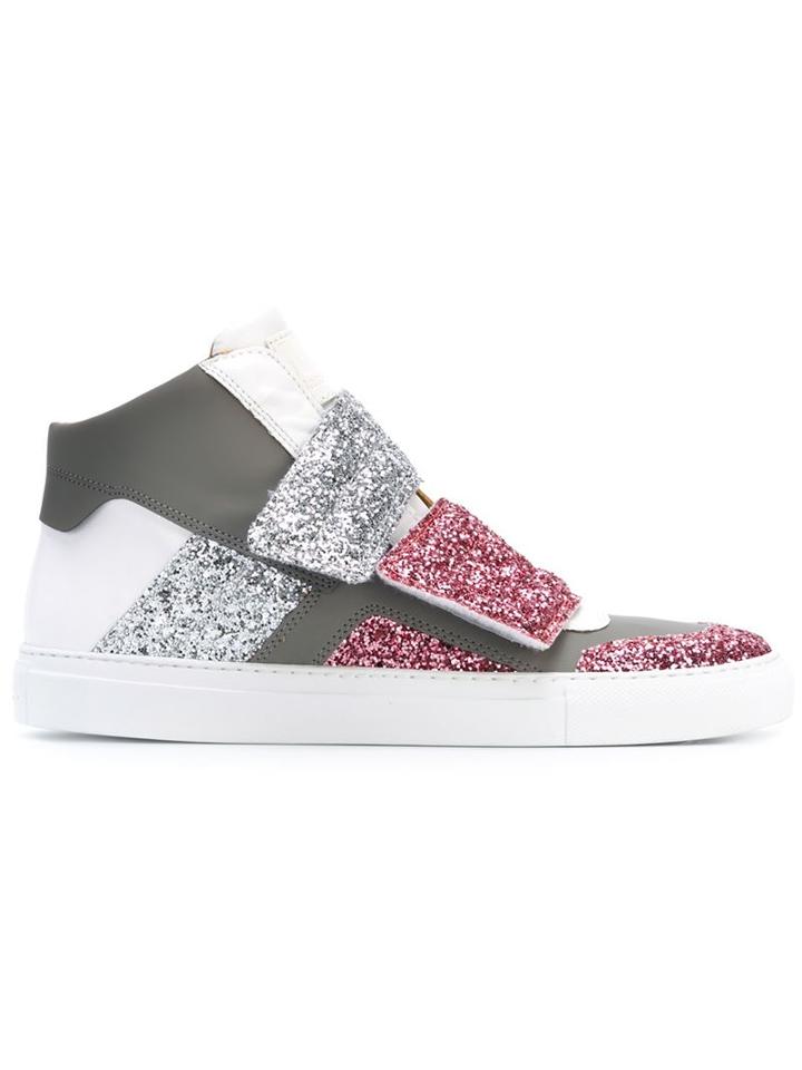 Mm6 Maison Margiela Glitter Detail Hi-top Sneakers, Women's, Size: 35, Grey, Rubber