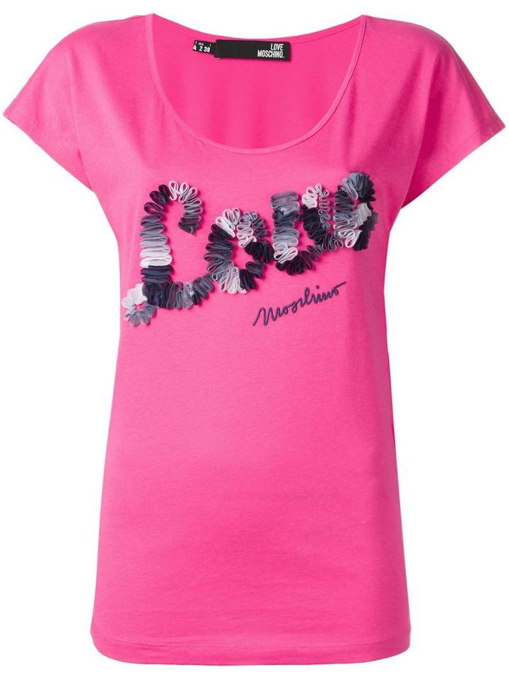 Love Moschino Embroidered Logo T-shirt, Women's, Size: 42, Pink/purple, Cotton/modal