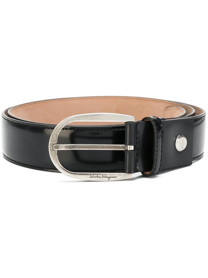 Salvatore Ferragamo - Curved Buckle Belt - Men - Calf Leather - 100, Black, Calf Leather
