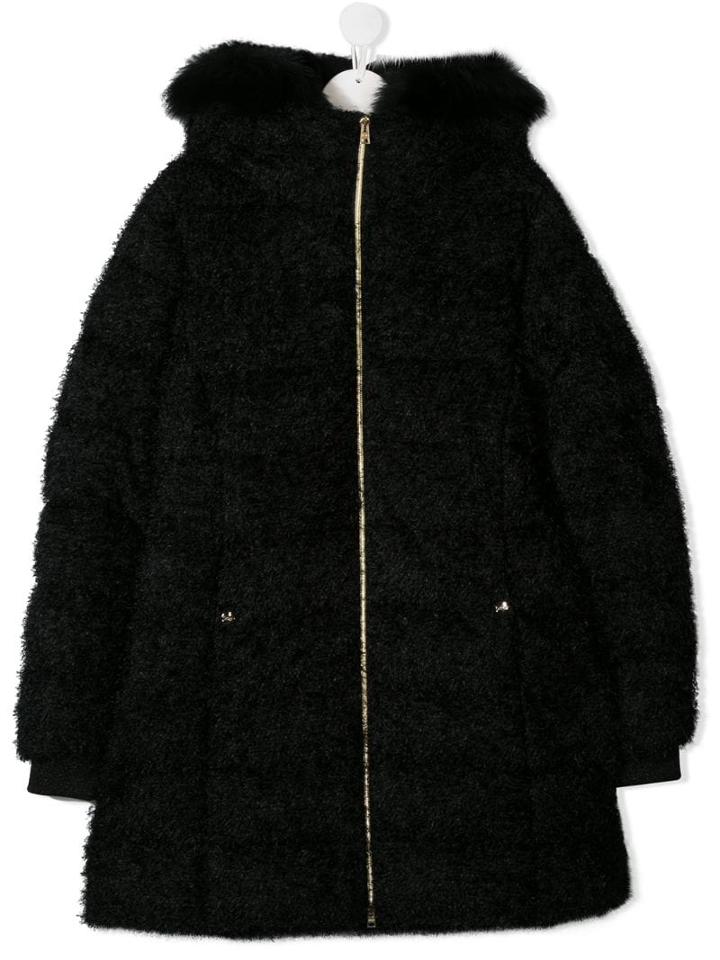 Herno Kids Hooded Faux-fur Coat - Black