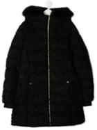 Herno Kids Hooded Faux-fur Coat - Black