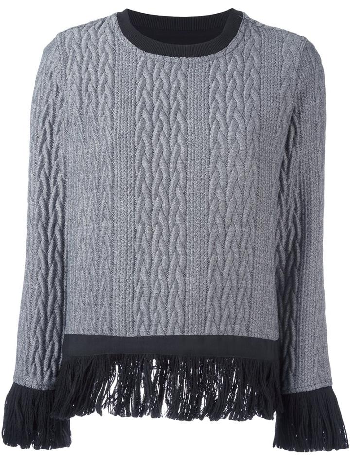 Christian Pellizzari Cable Knit Fringed Jumper, Women's, Size: 44, Grey, Acrylic/polyester/wool