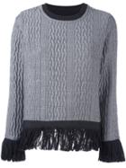 Christian Pellizzari Cable Knit Fringed Jumper, Women's, Size: 44, Grey, Acrylic/polyester/wool