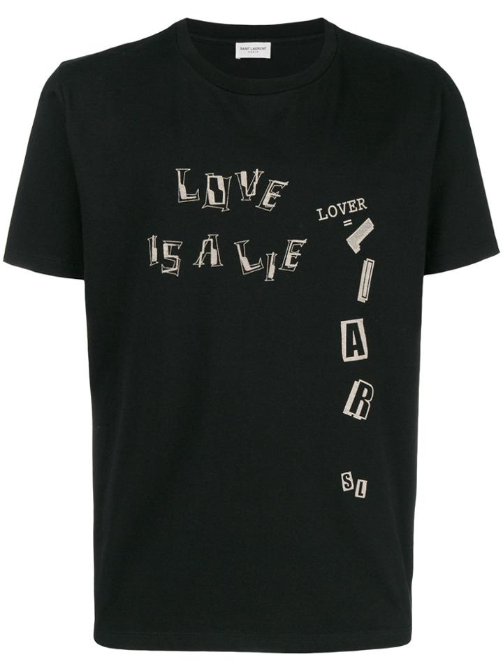 Saint Laurent Slogan-print Cotton T-shirt - Black