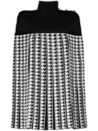 Balmain Houndstooth Pleated Cape Coat - Black