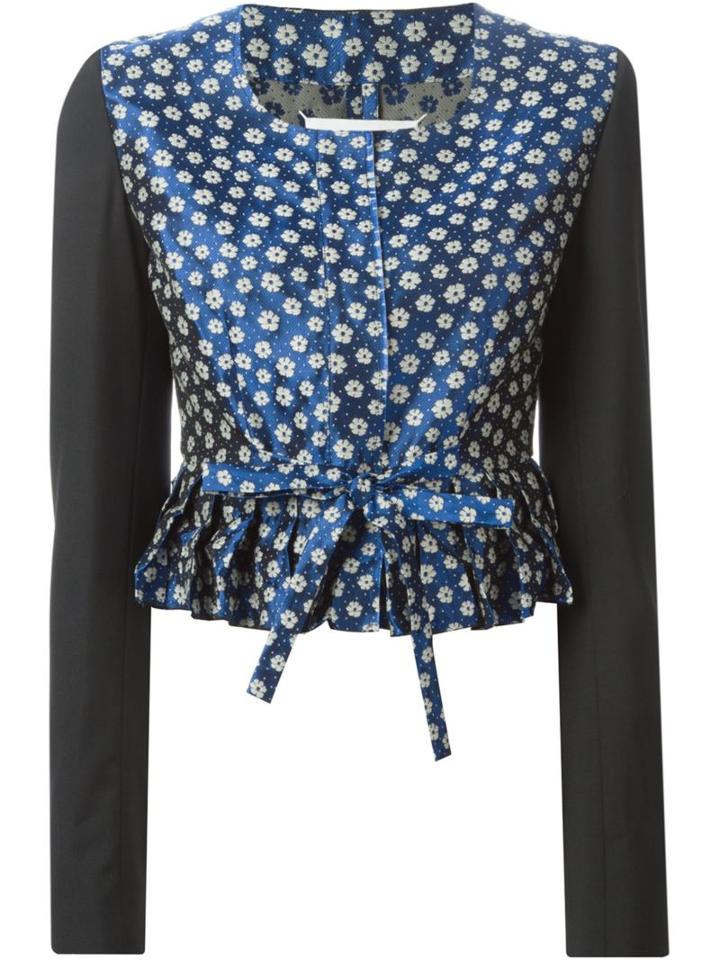 Maison Margiela Floral Jacquard Peplum Jacket, Women's, Size: 40, Blue, Polyester/acetate/cupro/wool