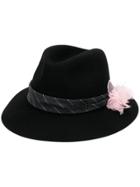 Maison Michel Floral Embroidered Fedora Hat - Black