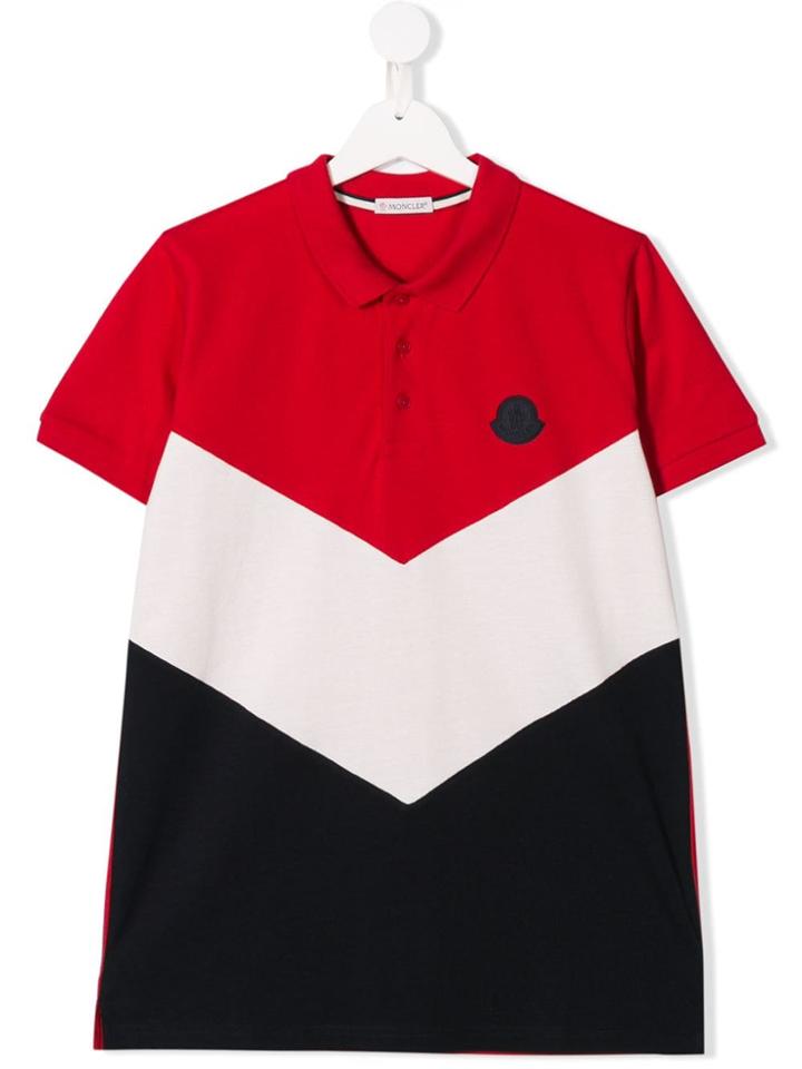 Moncler Kids Tricolour Chevron Polo Shirt - Red
