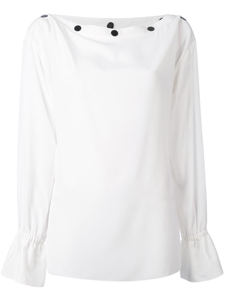 Emilio Pucci Button Slash Neck Blouse - White