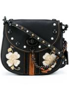 Coach Embroidered Flower Crossbody Bag, Women's, Black, Leather