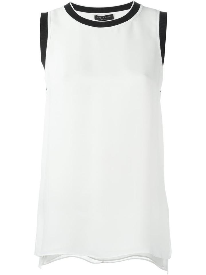Rag & Bone Contrast Trim Sleeveless Top, Women's, Size: S, White, Silk/rayon/nylon/spandex/elastane