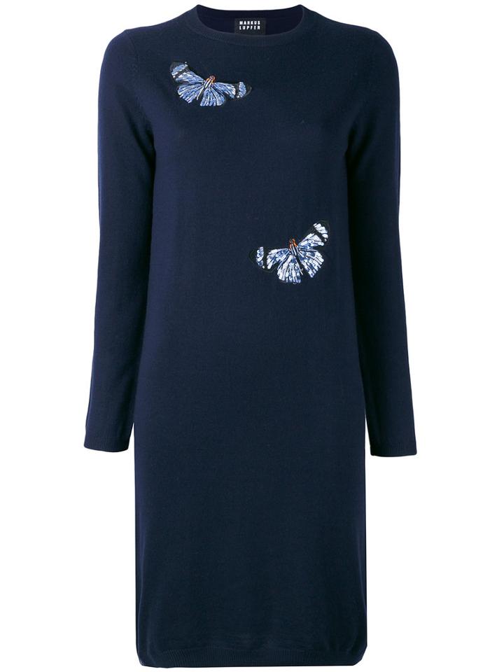 Markus Lupfer Sequin Butterfly Dress, Women's, Size: Xs, Blue, Merino/polyester