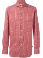 Kiton Checked Print Shirt, Men's, Size: 38, Red, Cotton