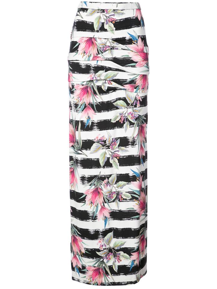Nicole Miller Striped Floral Print Skirt - Black