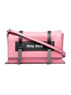 Miu Miu Logo Embossed Leather Shoulder Bag - Pink & Purple