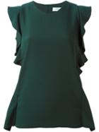 Carven Ruffled Sleeveless Blouse, Women's, Size: 40, Green, Polyester