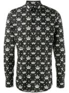 Dolce & Gabbana Crown Print Shirt, Men's, Size: 41, Black, Cotton